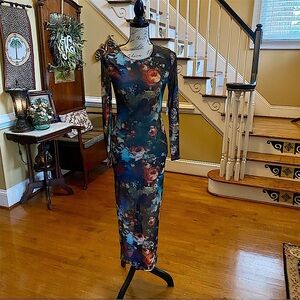 Almost Famous bodycon mesh floral maxi dress